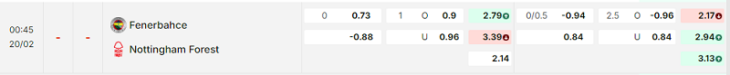 Bảng kèo mới nhất trận Fenerbahce vs Nottingham